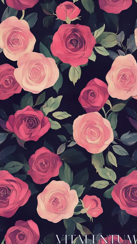 Layered Rose Composition with Chromatic Variation and Botanical Foliage.