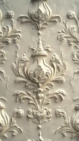 Ornate cream plaster wall with symmetrical floral reliefs.
