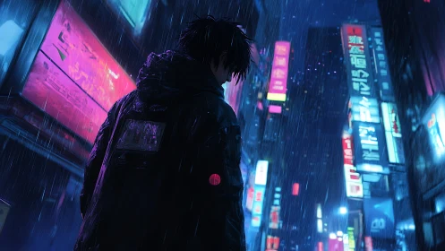 Moody wanderer finds quiet in neon city’s rainy glow