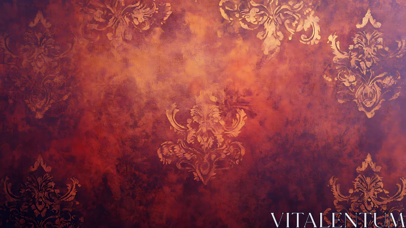 Rich damask patterns glow softly on a warm rustic backdrop