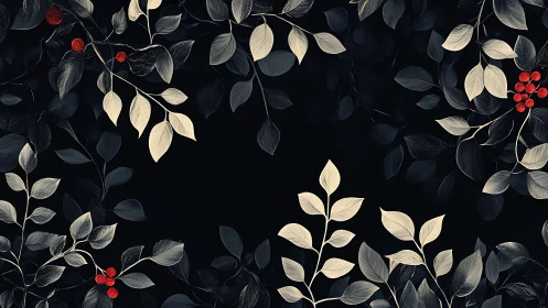 Nocturnal botanical border with pale foliage and red berries