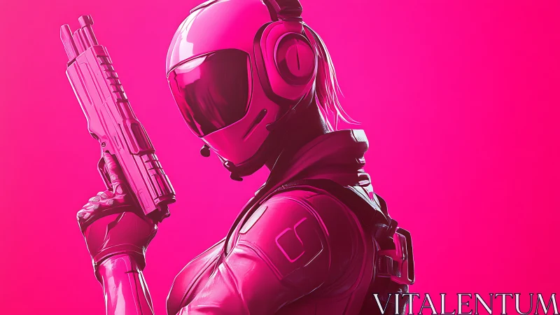 Neon gun-slinger stalks the magenta horizon of tomorrow.