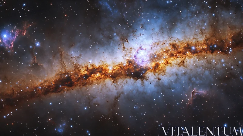 Golden starry galaxy band glowing across deep blue space.