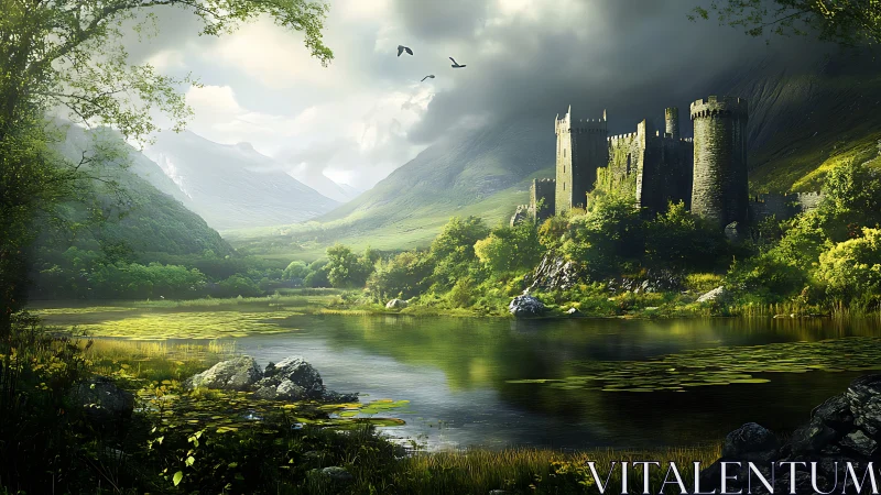 Fortified riverside citadel under dynamic valley atmospherics.