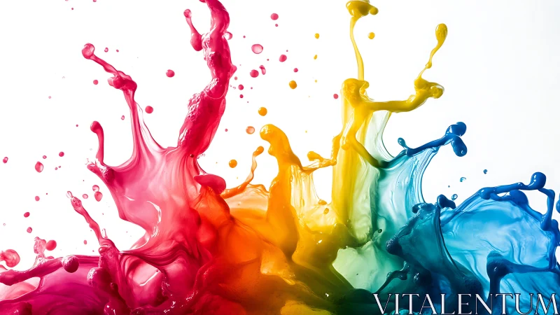 Exploding rainbow paint splashes capture vibrant fluid motion