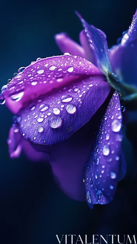 Purple Flower with Water Droplets on Petals.