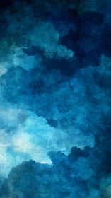 Deep blue watercolor clouds drift across an abstract sky
