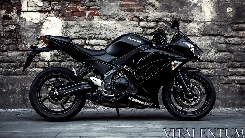 Photorealistic profile of matte black Kawasaki sport motorcycle.