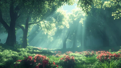 Luminous Cathedral: Where Sunbeams Dance Through Ancient Green.