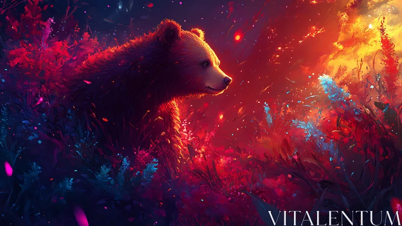 Digital bear profile rendered in saturated forest lighting
