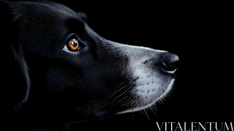 Profile close-up of black dog with focused amber eye.