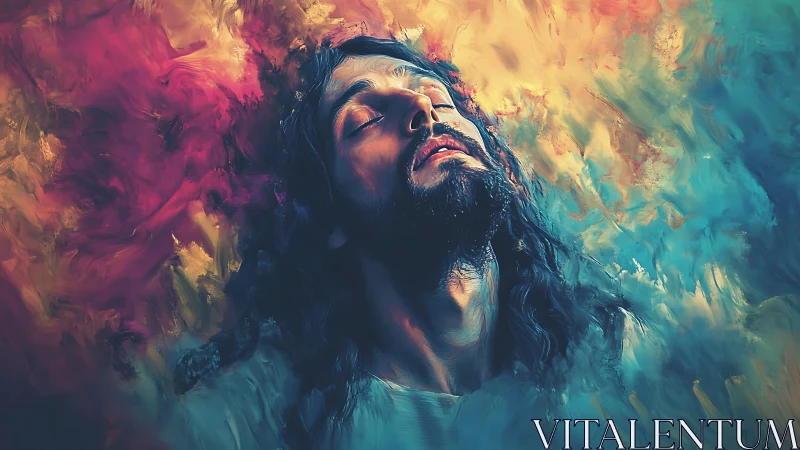 Messianic portrait in prismatic light with expressive brushwork.