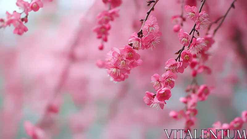Pink Blossoms on Delicate Branches in Spring.