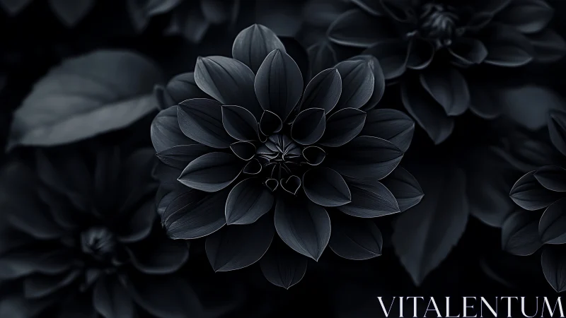 Black Dahlia Flower with Layered Petals in Dark Setting