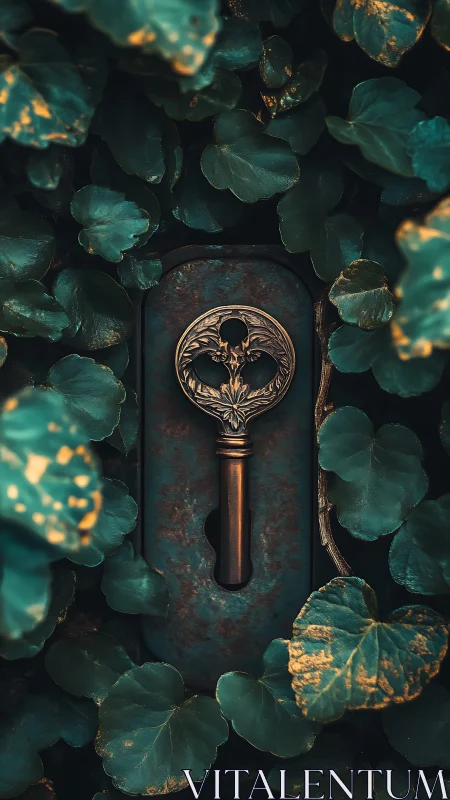 Secret garden key lounges in a rusted lock of emerald shadows