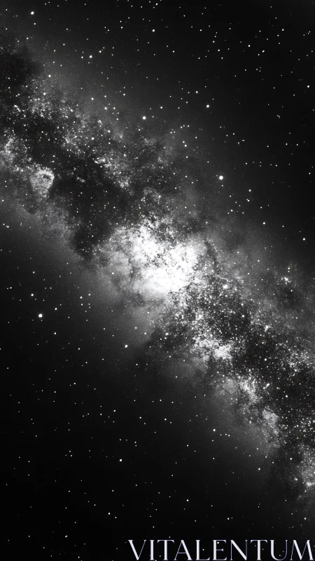 Monochrome star field with bright galactic core band.