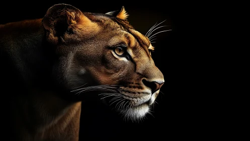 Lioness Profile Against Darkness.