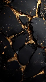 Shattered black stone reveals molten gold fracture veins