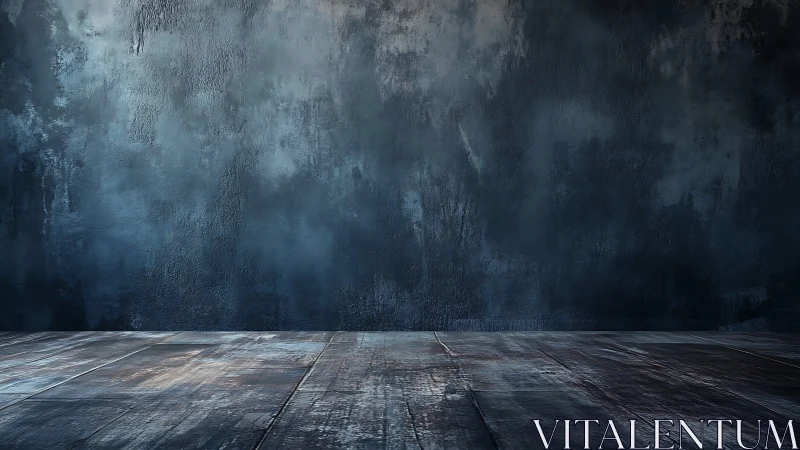 Industrial concrete wall and worn wooden floor form moody set