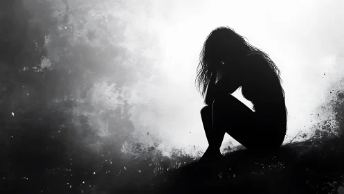 Quiet silhouette rests in a misty world of light and shadow