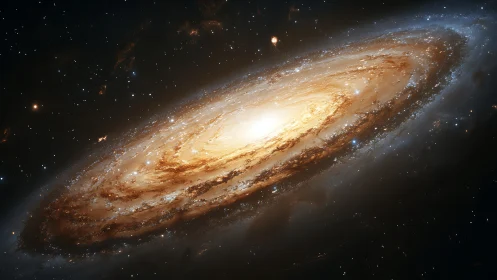 Spiral galaxy with bright core in deep interstellar space.