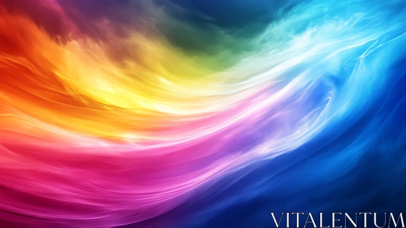 Radiant rainbow waves flow across a luminous abstract sky.