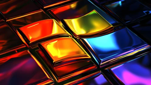Abstract 3D Glass Windows Logo in Vivid Neon Colors and Reflections.