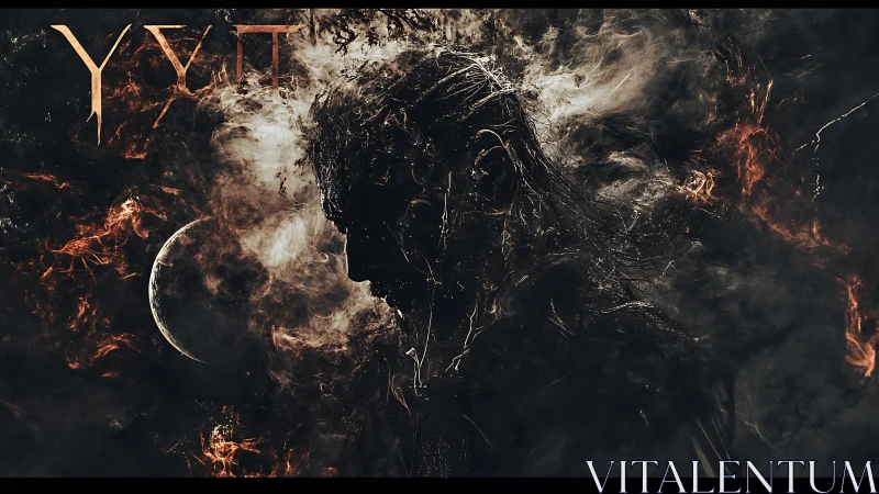 Smokeborn wanderer brooding by a broken ember moon.