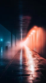 Neon mist corridor melts night streets into quiet fire