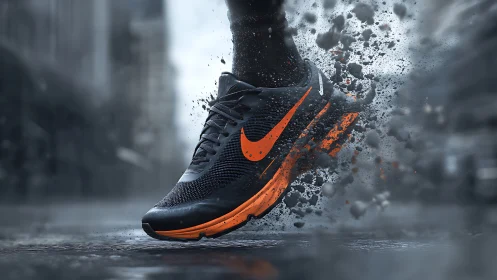 Dynamic urban running shoe impact with high-speed splash motion.
