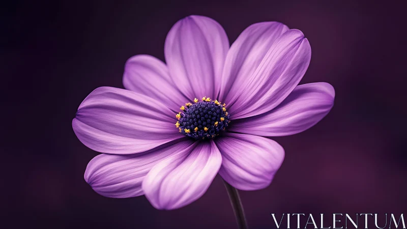 Purple cosmos flower with dark center and textured petals