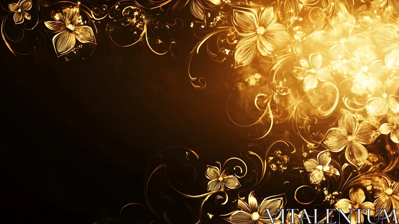 Golden Floral Ornament on Dark Background.