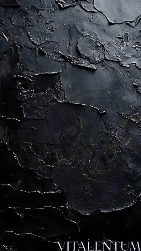 Textured black abstract surface with cracked glossy layers.
