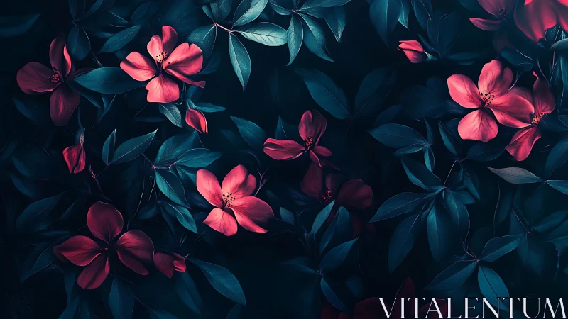 Neon Blooms Dance in Shadowed Garden Sanctuary.