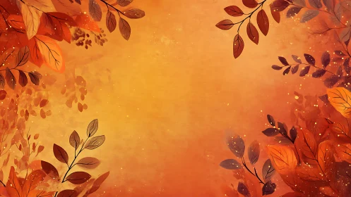 Autumn foliage frame over warm textured orange background.
