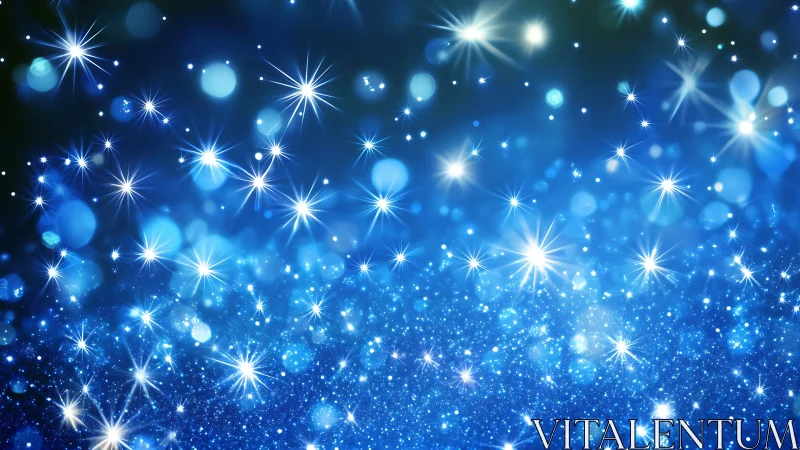 Blue bokeh starlight sparkles create luminous abstract field.
