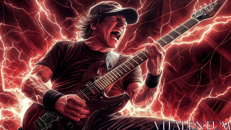 Electric guitarist unleashes a thunderous rock solo onstage