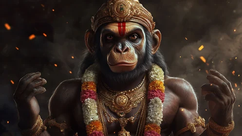 Divine simian warrior rendered with ornate golden regalia.