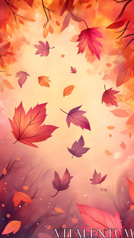 Autumn foliage vortex with warm gradient lighting and soft bokeh