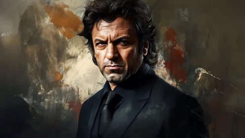 Digital painting portrait with textured abstract background design.