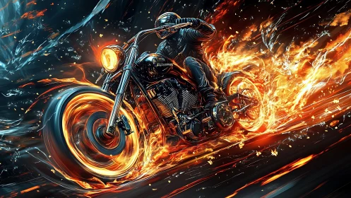 Flaming street comet roars forward on a molten midnight ride