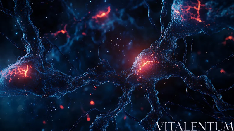 Neural network sparks glow in a deep cosmic blue void.