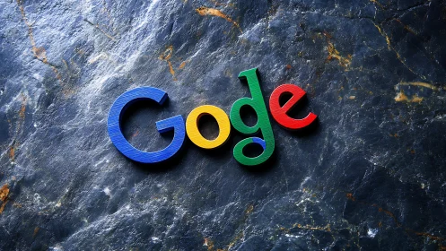 Google Logo Mounted on Textured Stone Wall