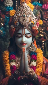 Silent lotus gaze in jeweled devotion, marigolds whispering prayers.