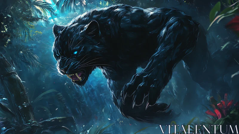 Bioluminescent Apex Predator in Verdant Jungle Ecosystem.