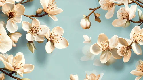 Creamy cherry blossoms drift like quiet stars in spring