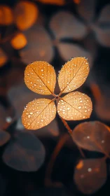Raindrop jewels turn a lone clover into quiet forest gold