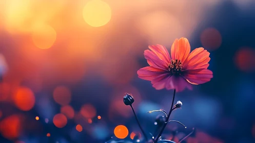 Orange and pink cosmos flower with bokeh background.