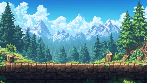 Alpine Landscape with Coniferous Forest and Stratified Earth Composition.