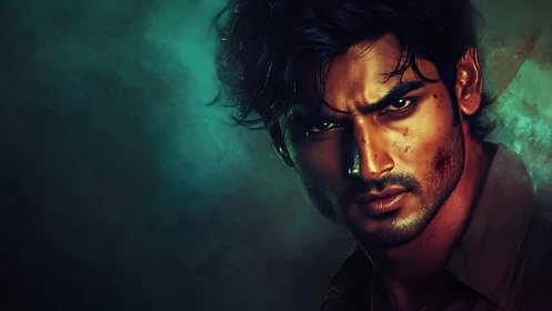 Cinematic digital portrait with dramatic teal-orange contrast.